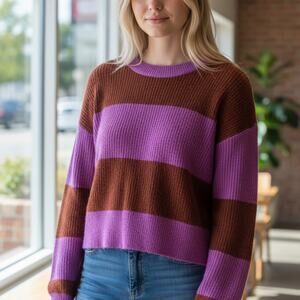 American Eagle Women's Colorblock Red/purple Striped Sweater Size XL 8-12